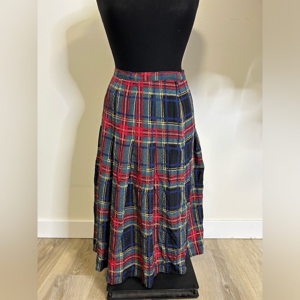 ◾️Vintage Umi Collections by Anne Cummins 100% Silk Plaid Pleated Midi Skirt